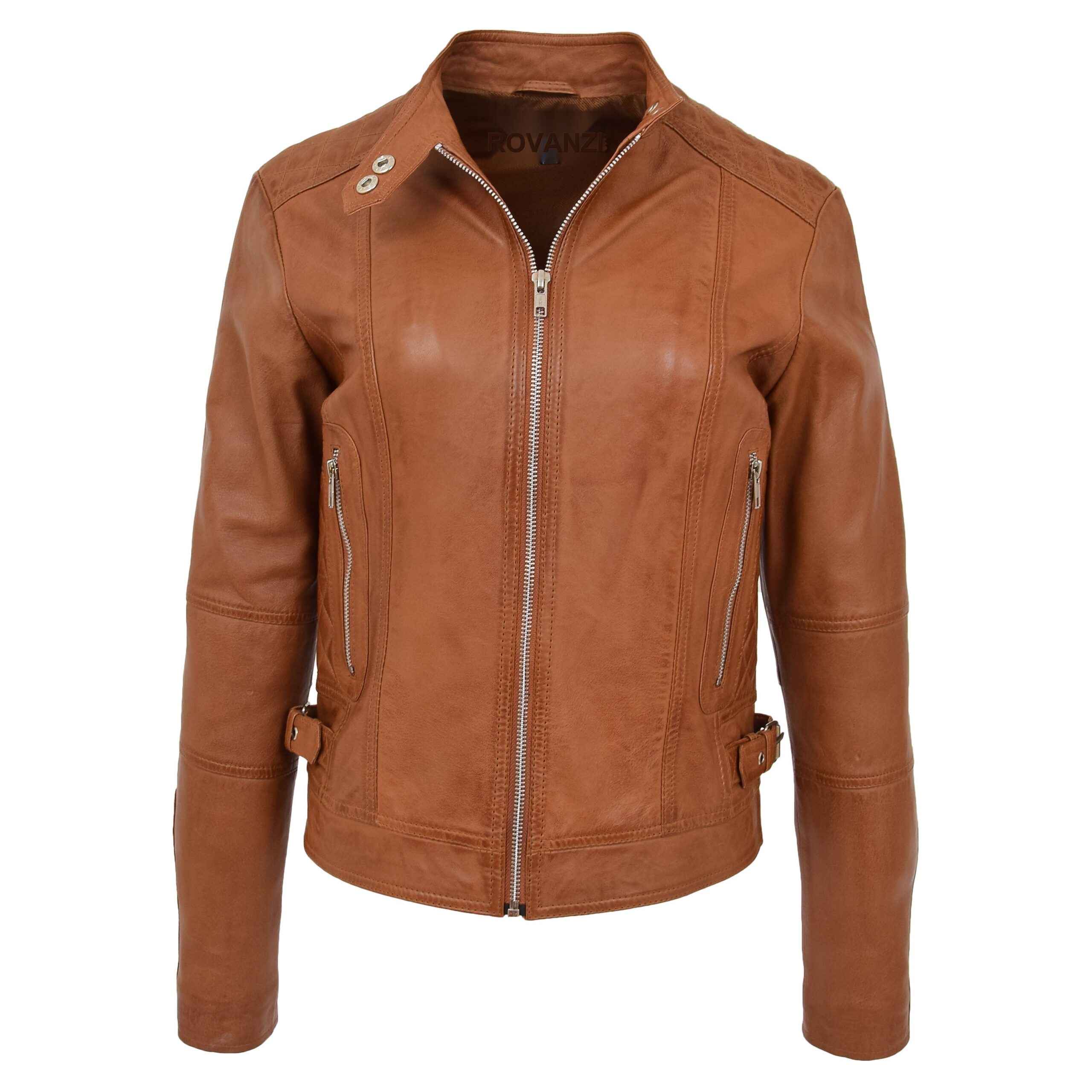 BUNERI Biker Ruby Tan de Cuero Suave Casual Zip - Imagen 3