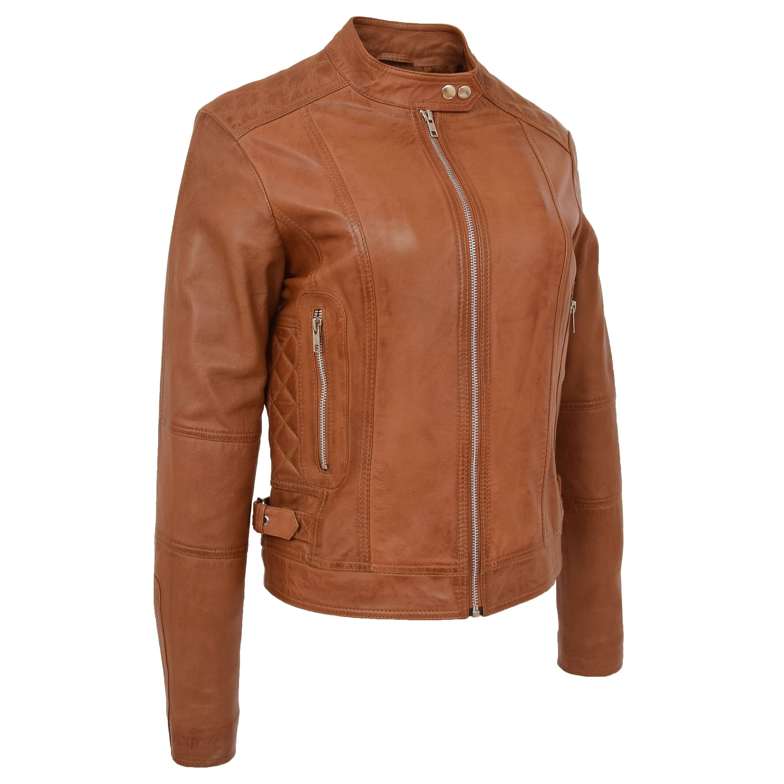 BUNERI Biker Ruby Tan de Cuero Suave Casual Zip - Imagen 6