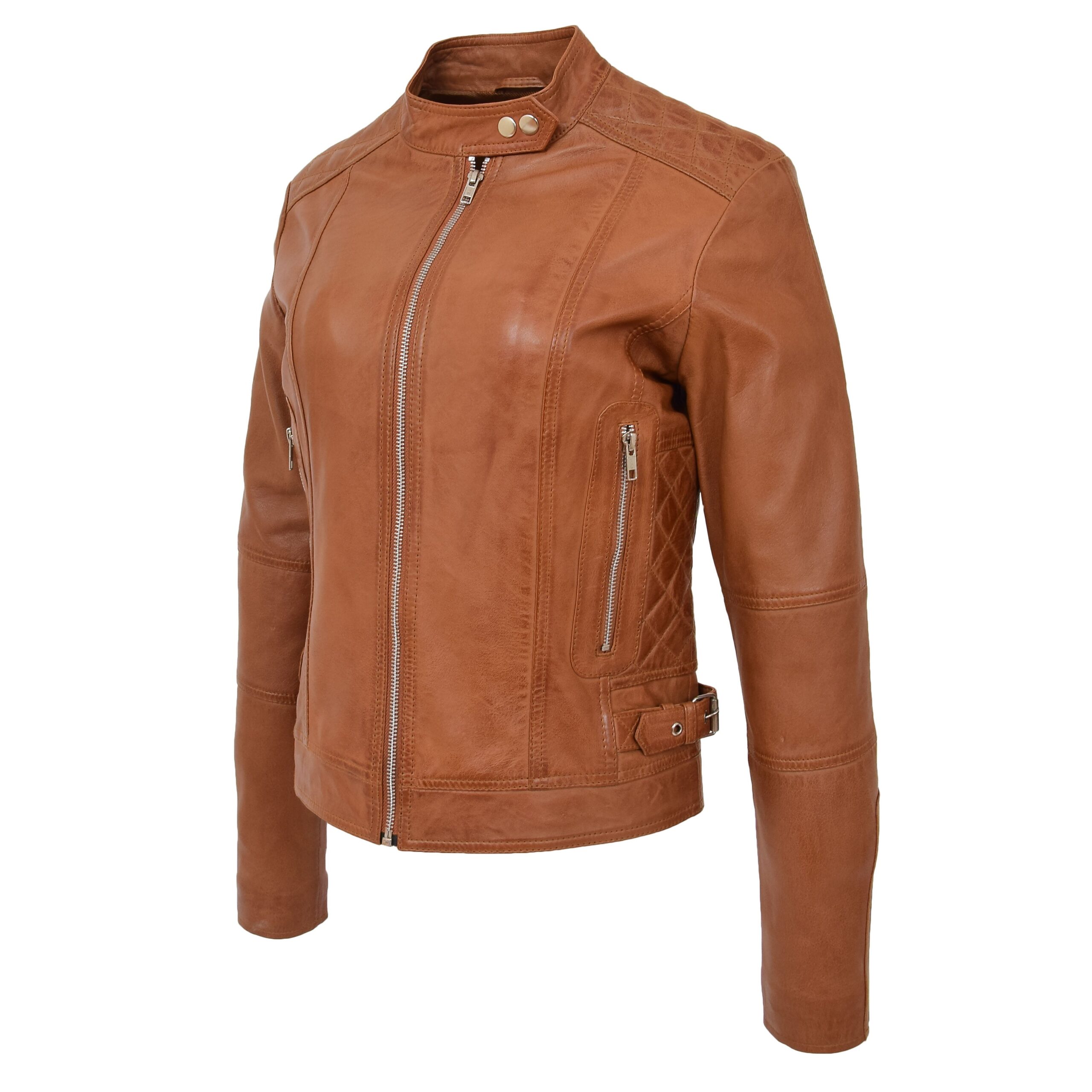 BUNERI Biker Ruby Tan de Cuero Suave Casual Zip - Imagen 5