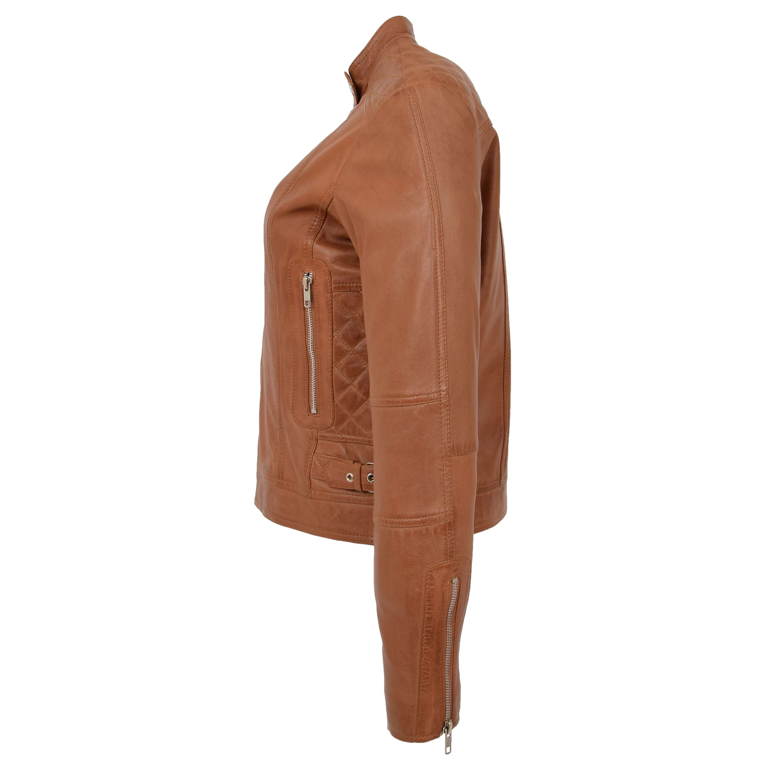 BUNERI Biker Ruby Tan de Cuero Suave Casual Zip - Imagen 4