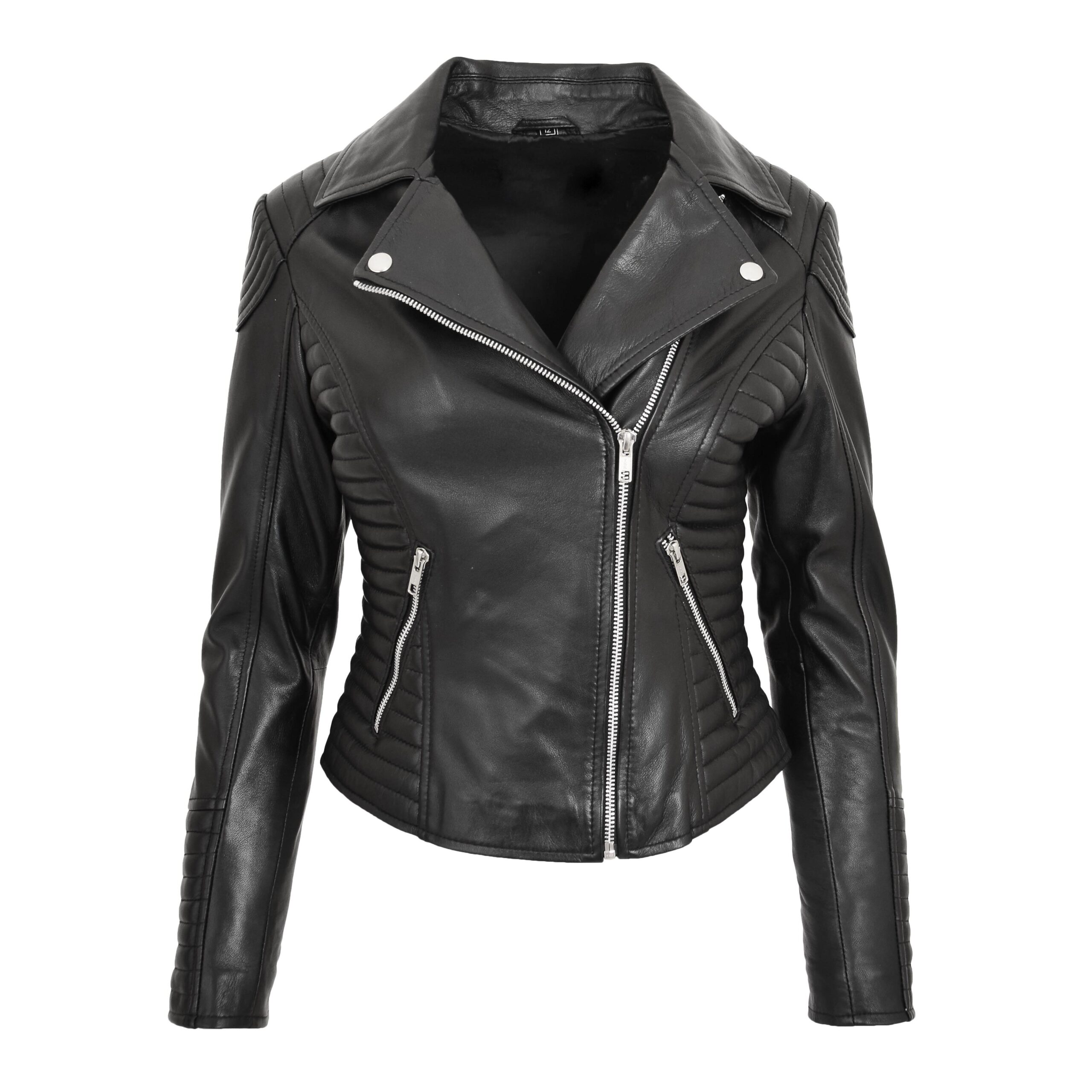 BUNERI Biker Cuero Suave Anna Negra Cross Zip Mujer