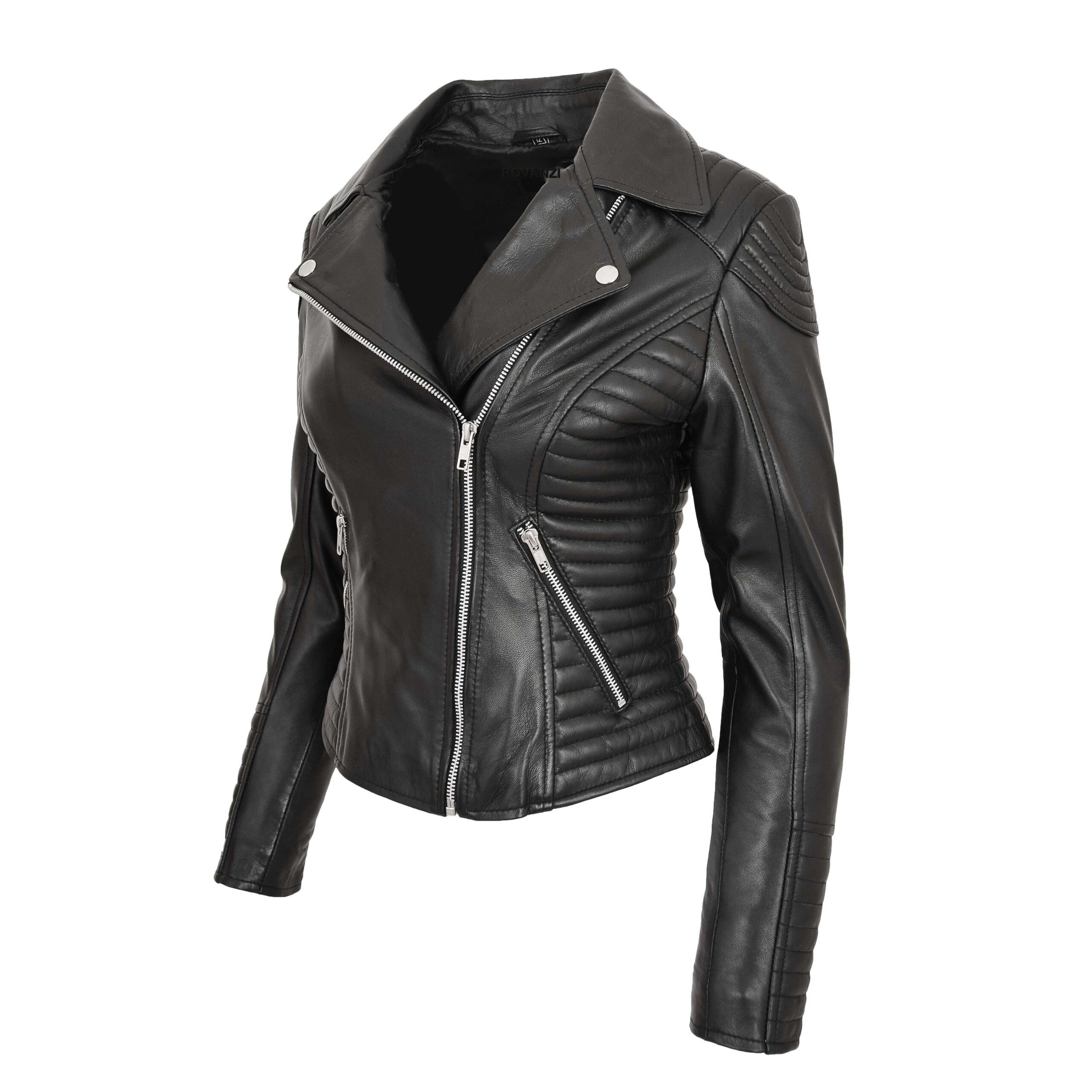 BUNERI Biker Cuero Suave Anna Negra Cross Zip Mujer - Imagen 4