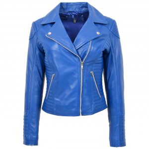 BUNERI Biker Cuero Anna Azul Suave Cremallera Cruzada
