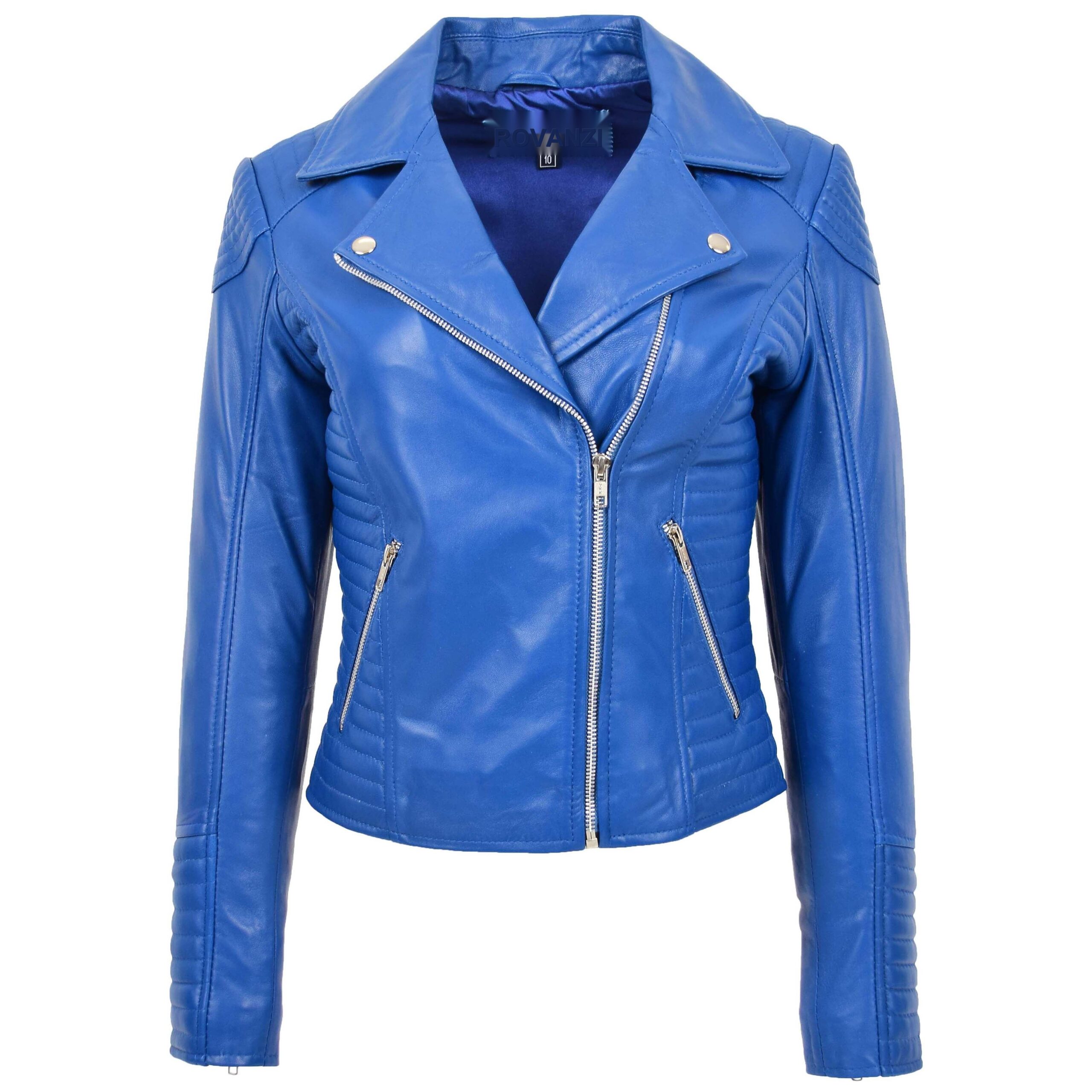 BUNERI Biker Cuero Anna Azul Suave Cremallera Cruzada