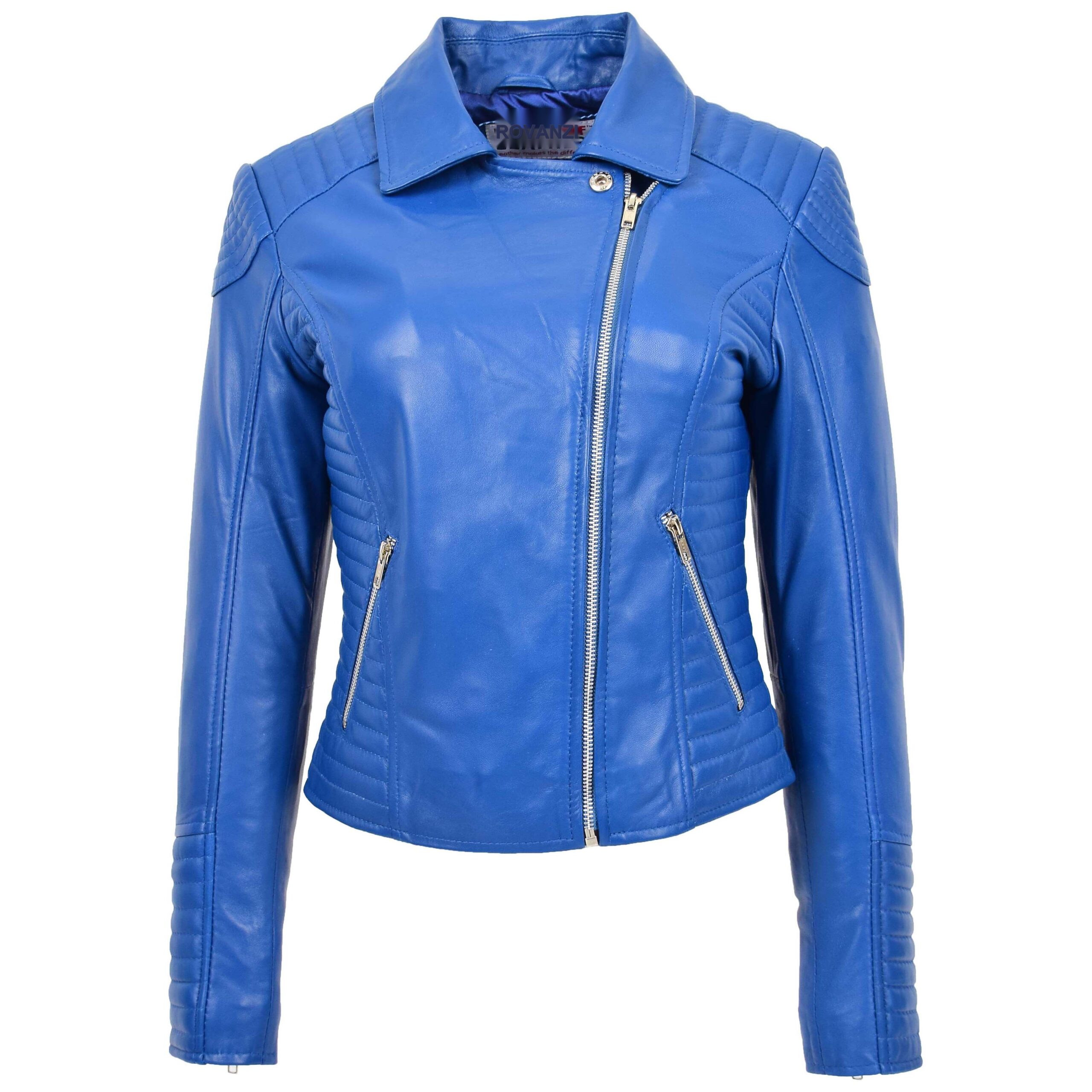 BUNERI Biker Cuero Anna Azul Suave Cremallera Cruzada - Imagen 4