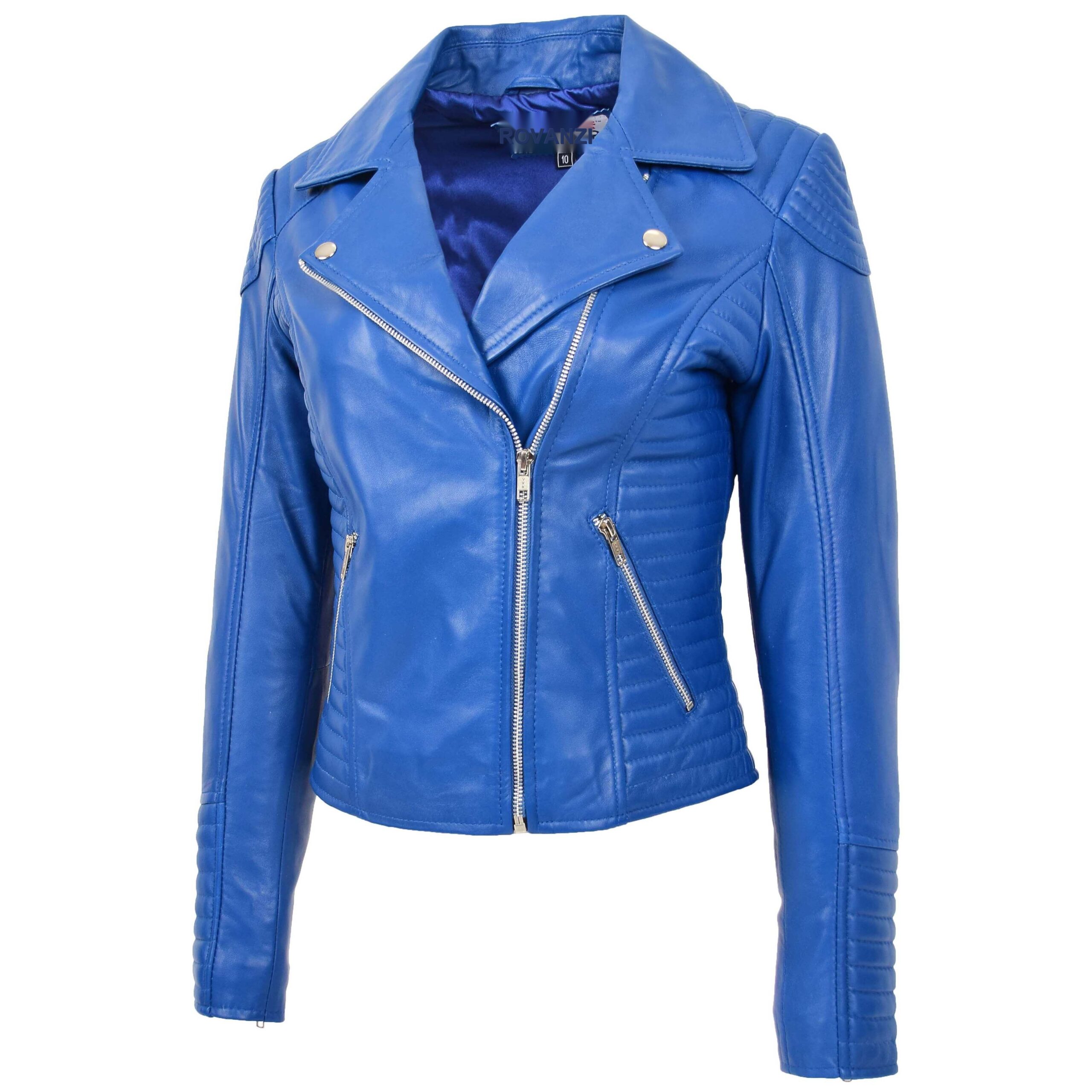 BUNERI Biker Cuero Anna Azul Suave Cremallera Cruzada - Imagen 3