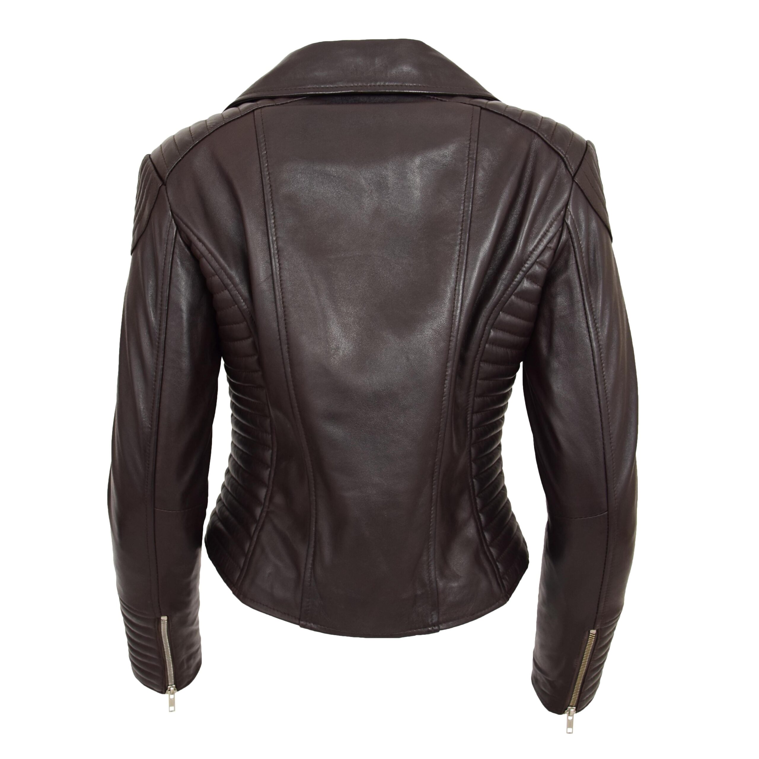 BUNERI Chaqueta Mujer Cuero Suave Cremallera Cruzada Biker Marron - Imagen 2