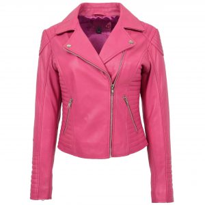 BUNERI Biker Cuero Suave Anna Rosa Cross Zip Mujer