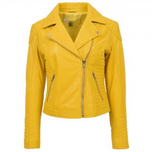 BUNERI Biker Cuero Suave Anna Amarilla Cross Zip Mujer
