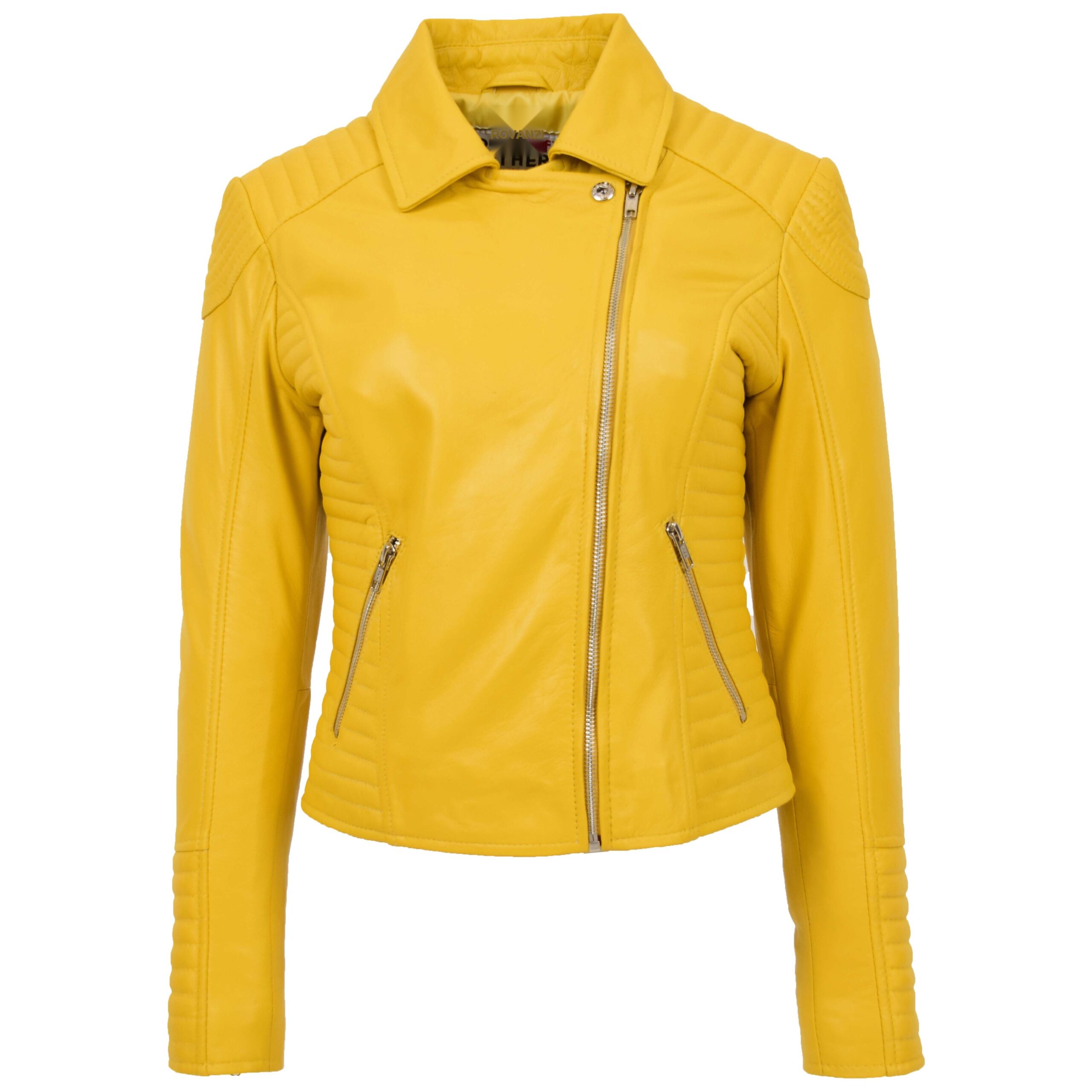 BUNERI Biker Cuero Suave Anna Amarilla Cross Zip Mujer - Imagen 4
