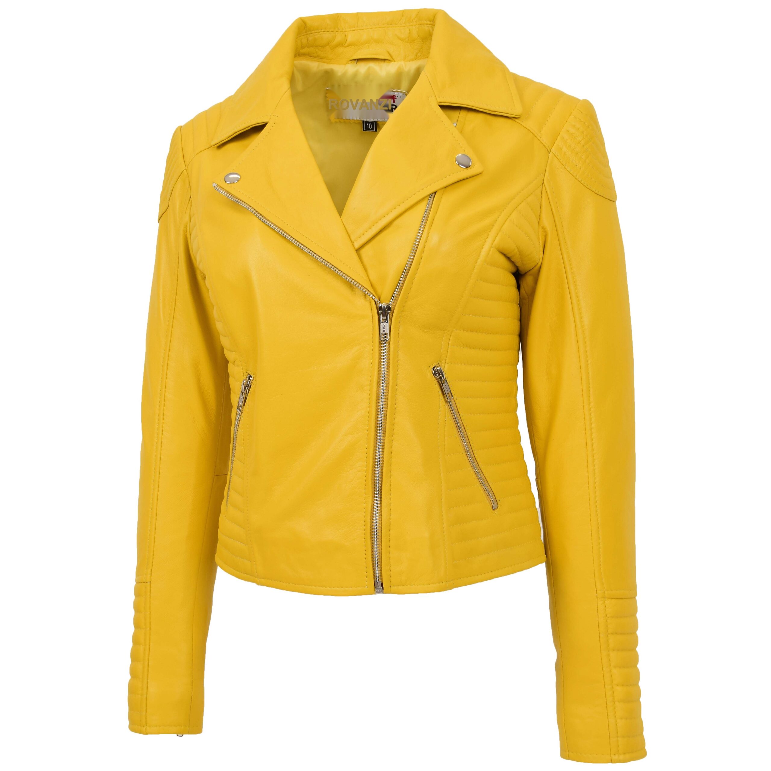 BUNERI Biker Cuero Suave Anna Amarilla Cross Zip Mujer - Imagen 3