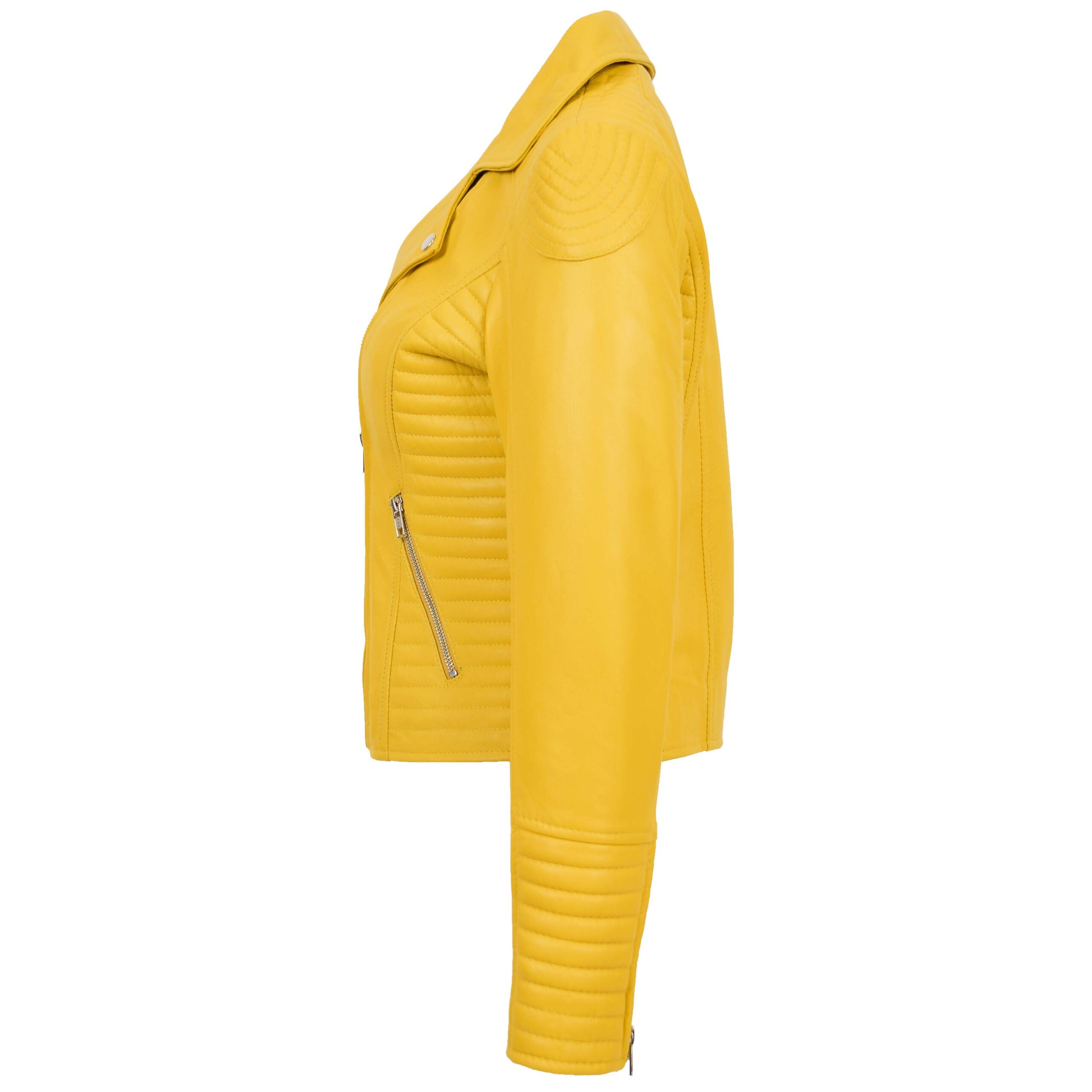 BUNERI Biker Cuero Suave Anna Amarilla Cross Zip Mujer - Imagen 5