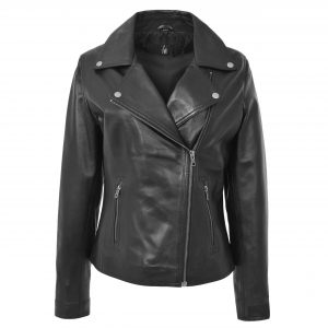 BUNERI Biker Cuero Lola Negra Suave Cremallera Cruzada