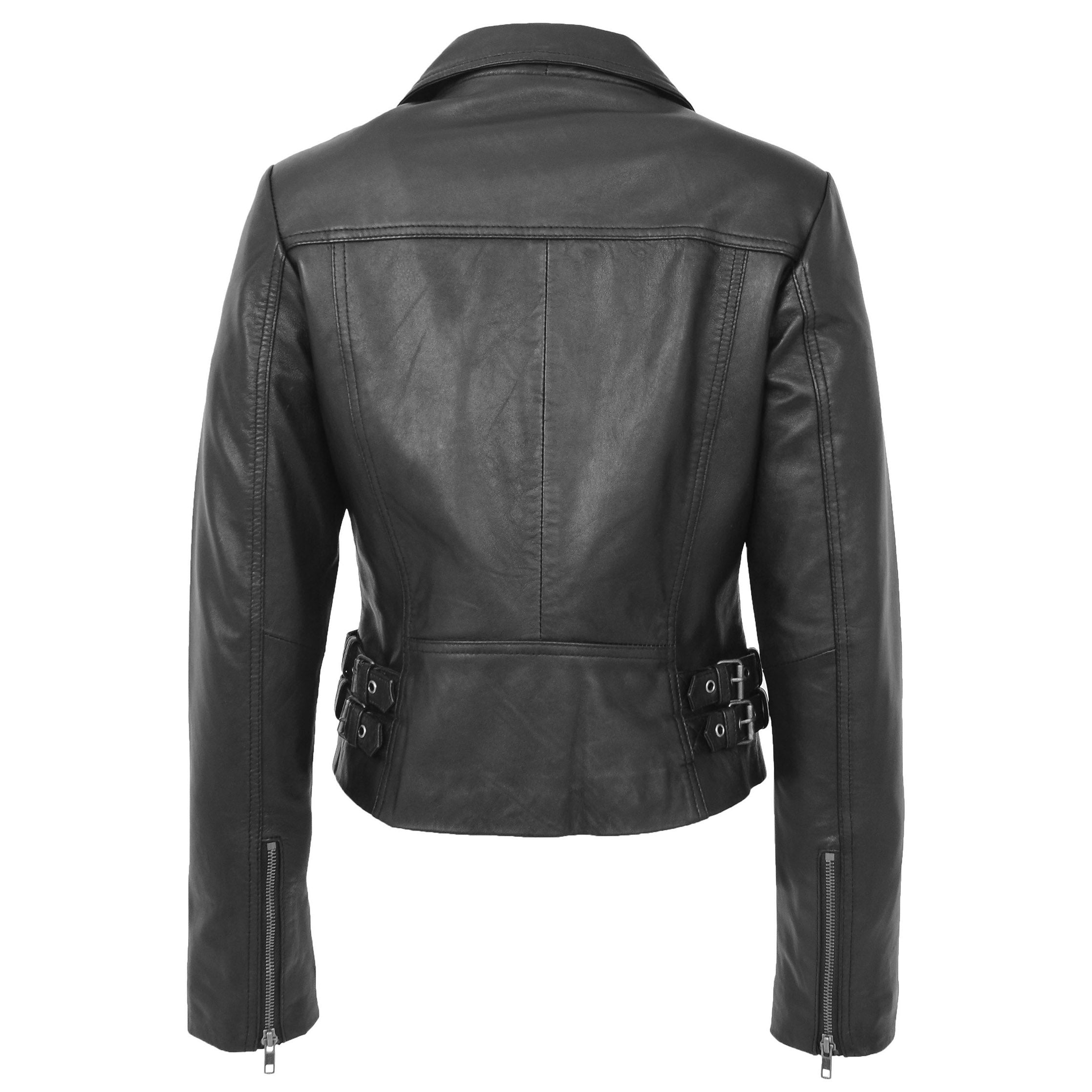 BUNERI Chaqueta Mujer Cuero Suave Cross-Zip Casual Negro - Imagen 2