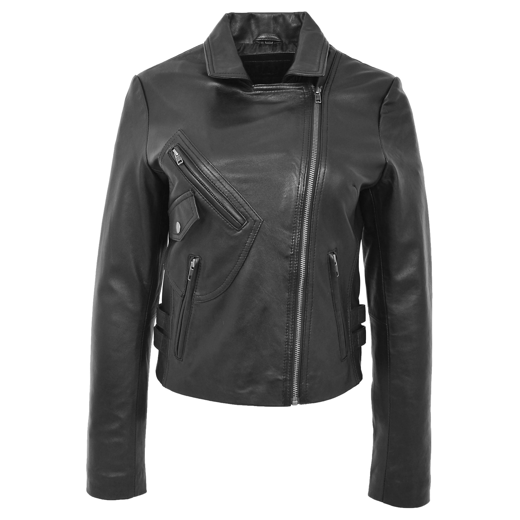 BUNERI Chaqueta Mujer Cuero Suave Cross-Zip Casual Negro - Imagen 6