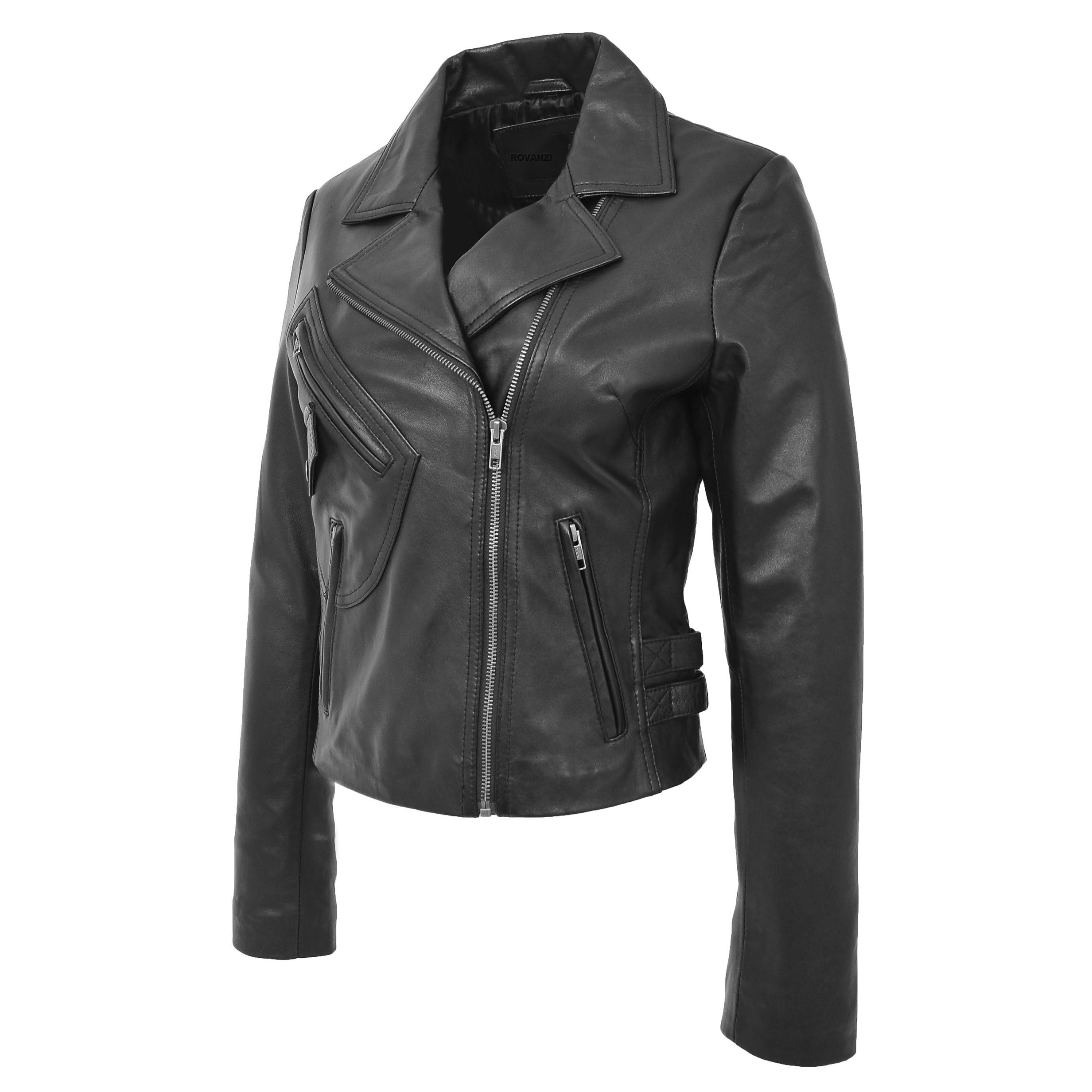 BUNERI Chaqueta Mujer Cuero Suave Cross-Zip Casual Negro - Imagen 4