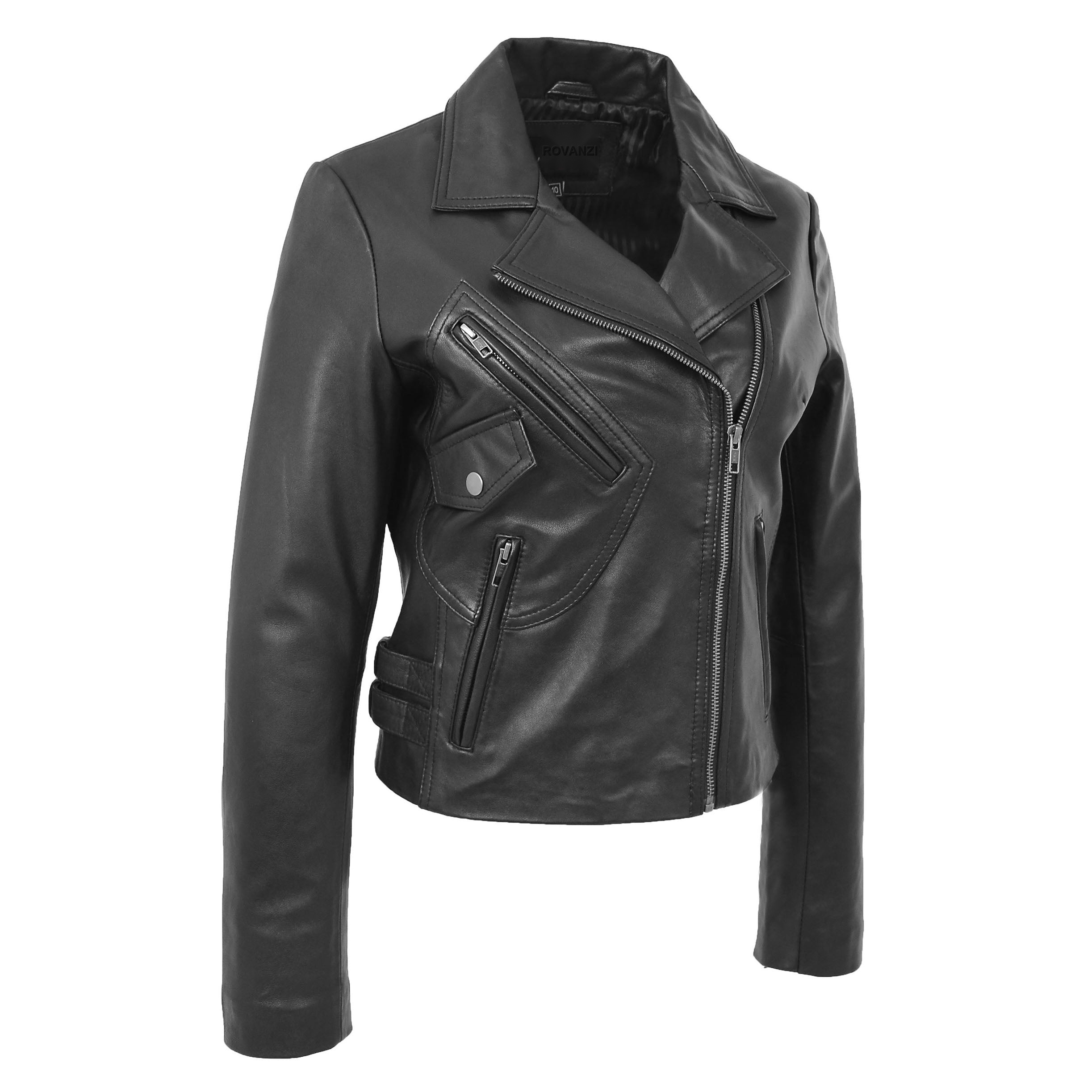 BUNERI Chaqueta Mujer Cuero Suave Cross-Zip Casual Negro - Imagen 3