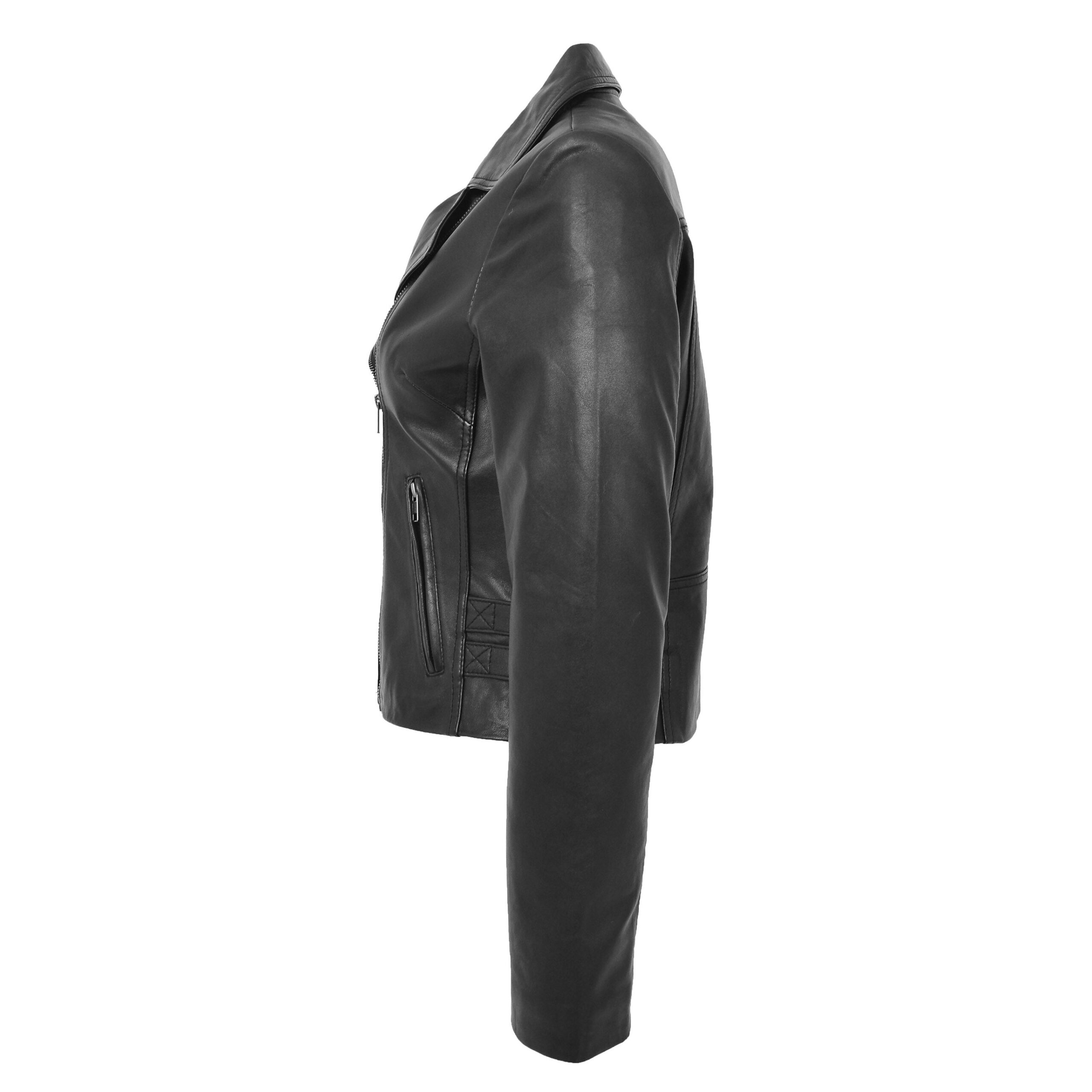 BUNERI Chaqueta Mujer Cuero Suave Cross-Zip Casual Negro - Imagen 5
