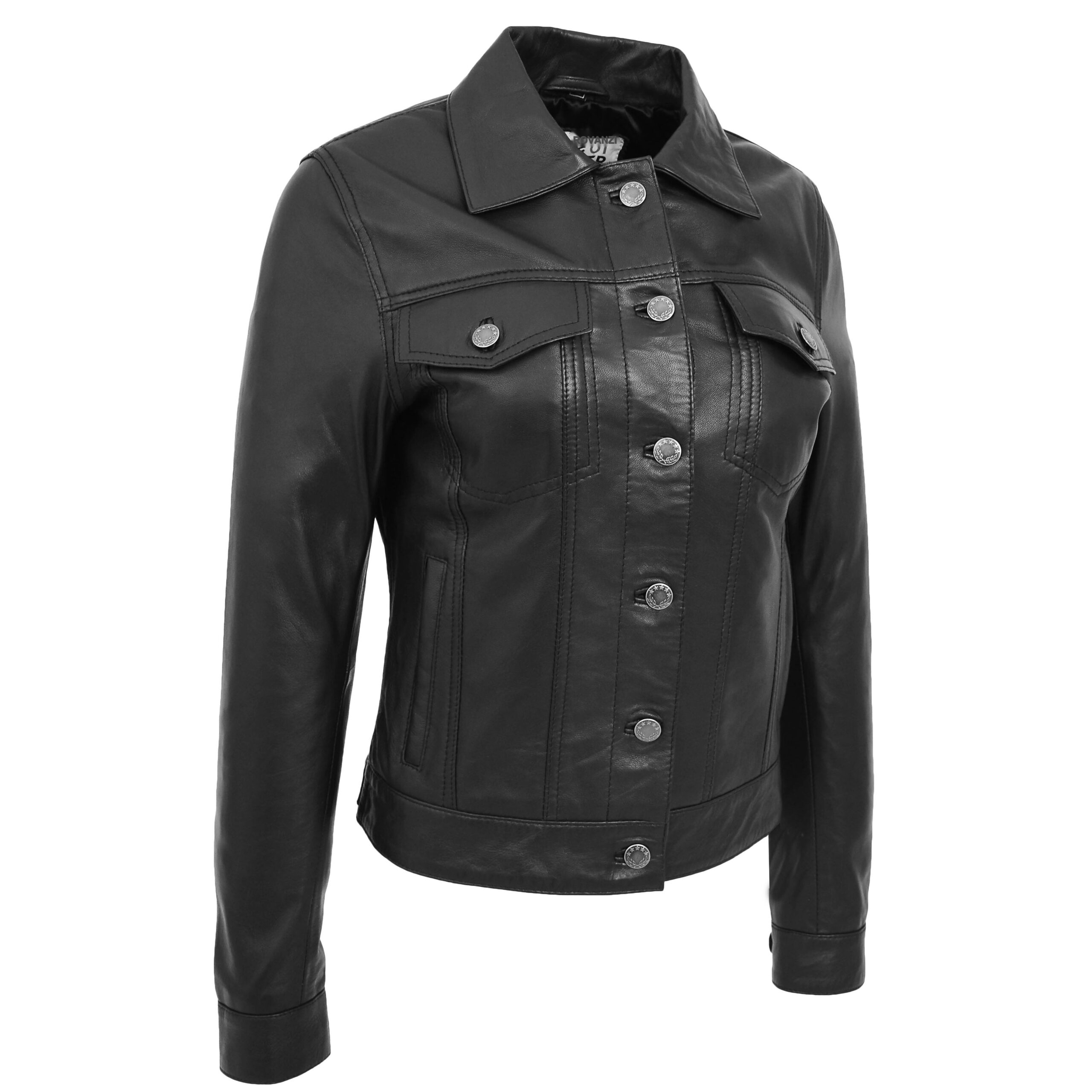 BUNERI Estilo Trucker Cuero Suave Alma Negra Mujer - Imagen 4