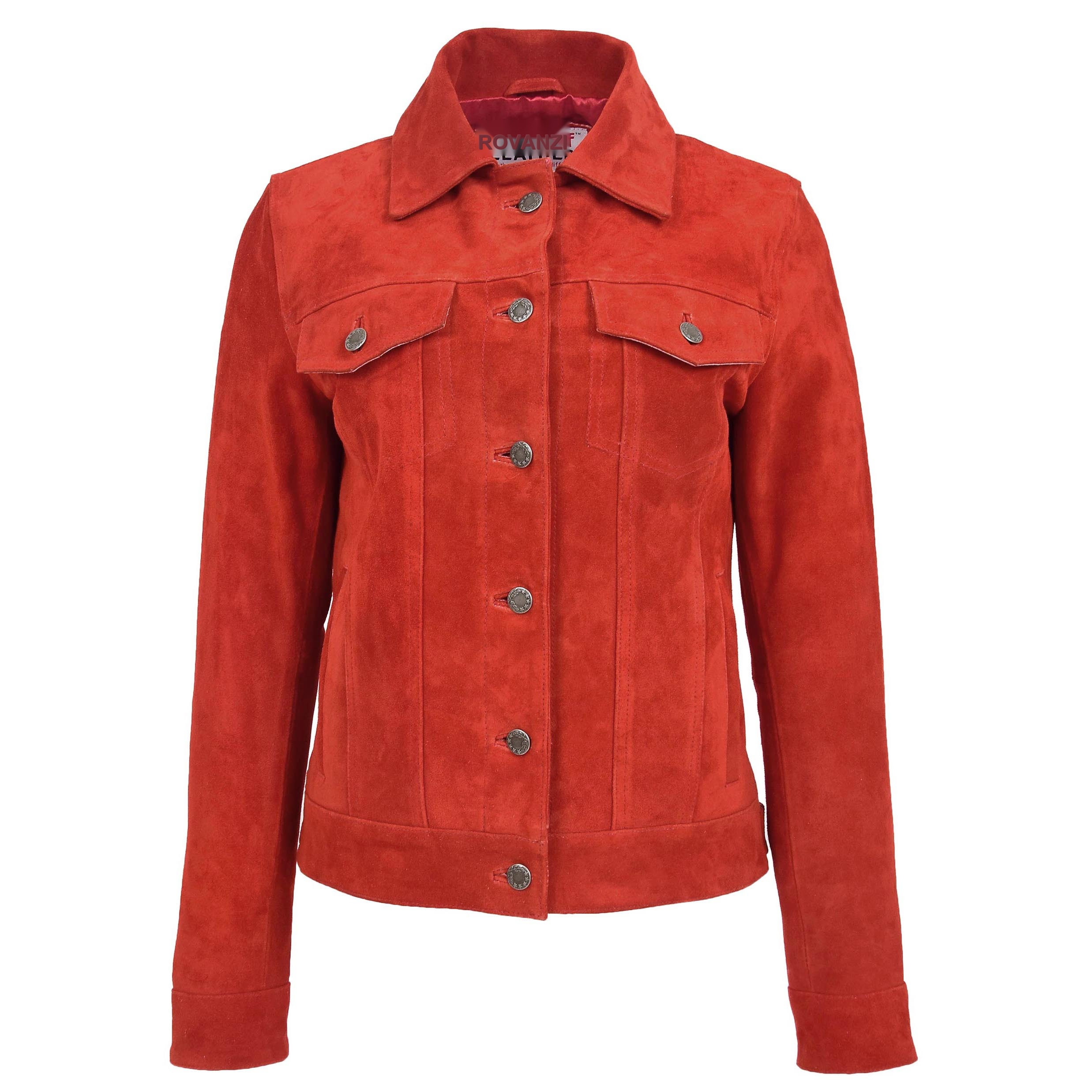 BUNERI Chaqueta de Ante Estilo Trucker para Mujer Roja