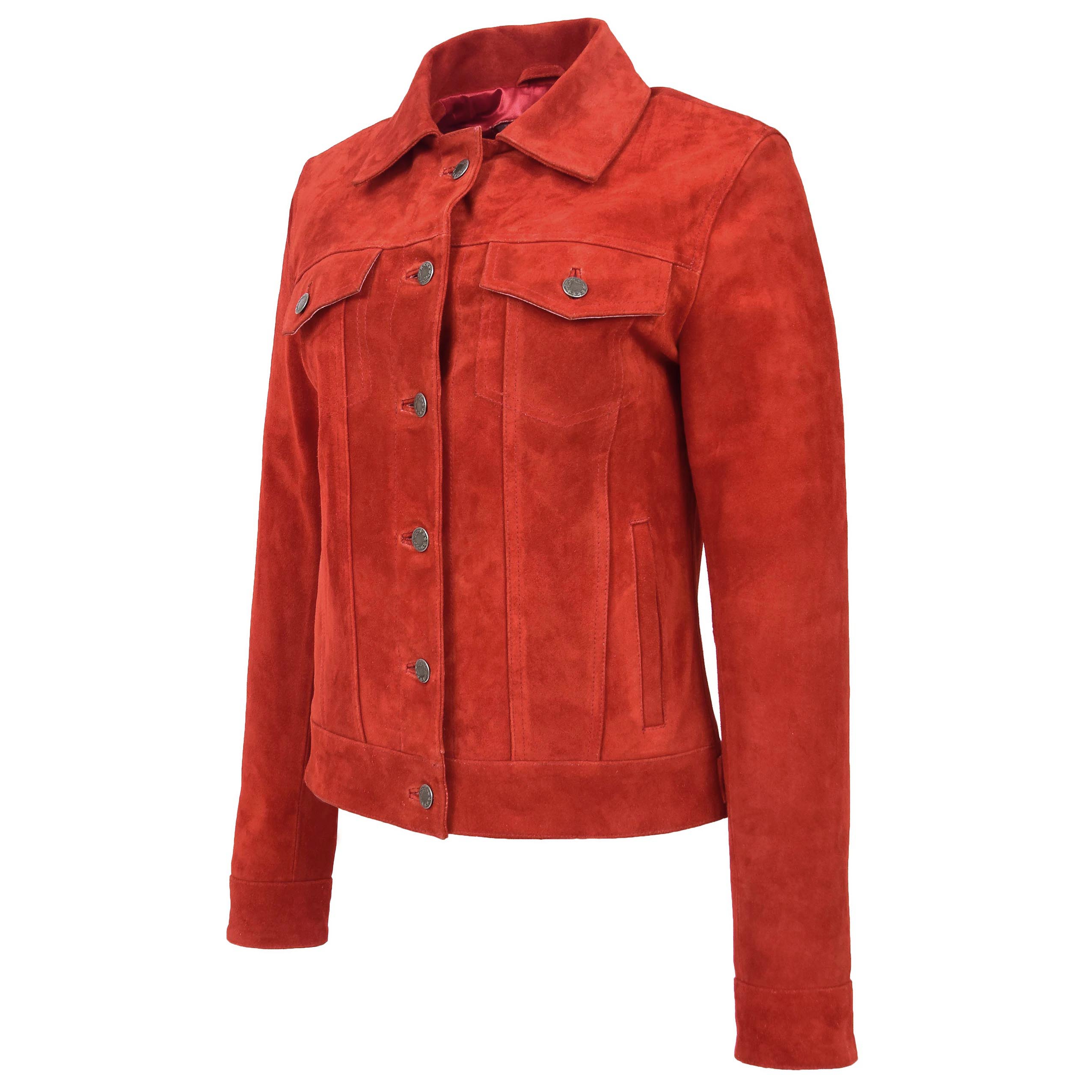 BUNERI Chaqueta de Ante Estilo Trucker para Mujer Roja - Imagen 5