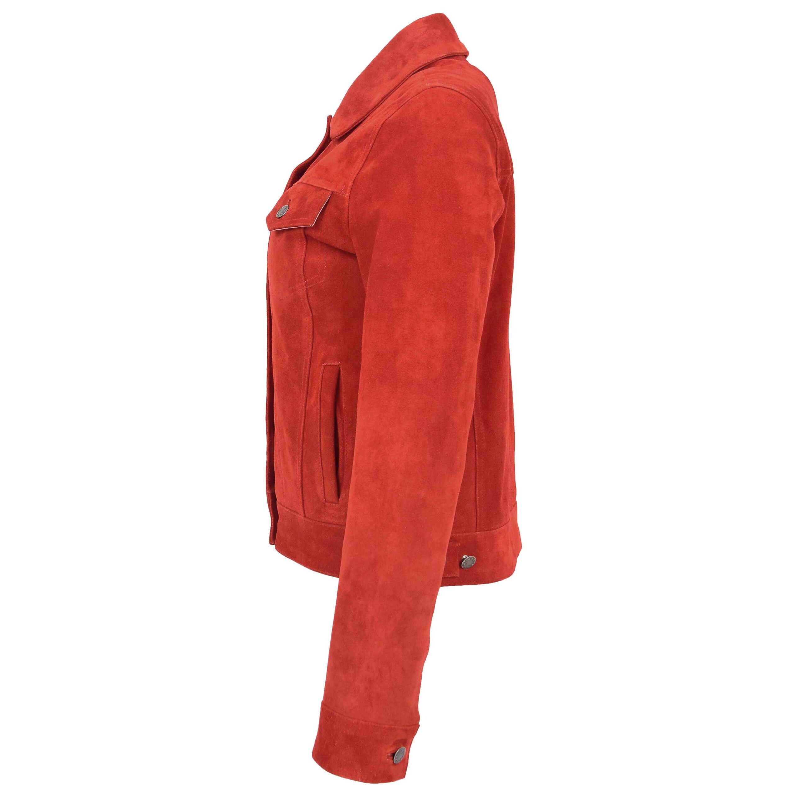 BUNERI Chaqueta de Ante Estilo Trucker para Mujer Roja - Imagen 3