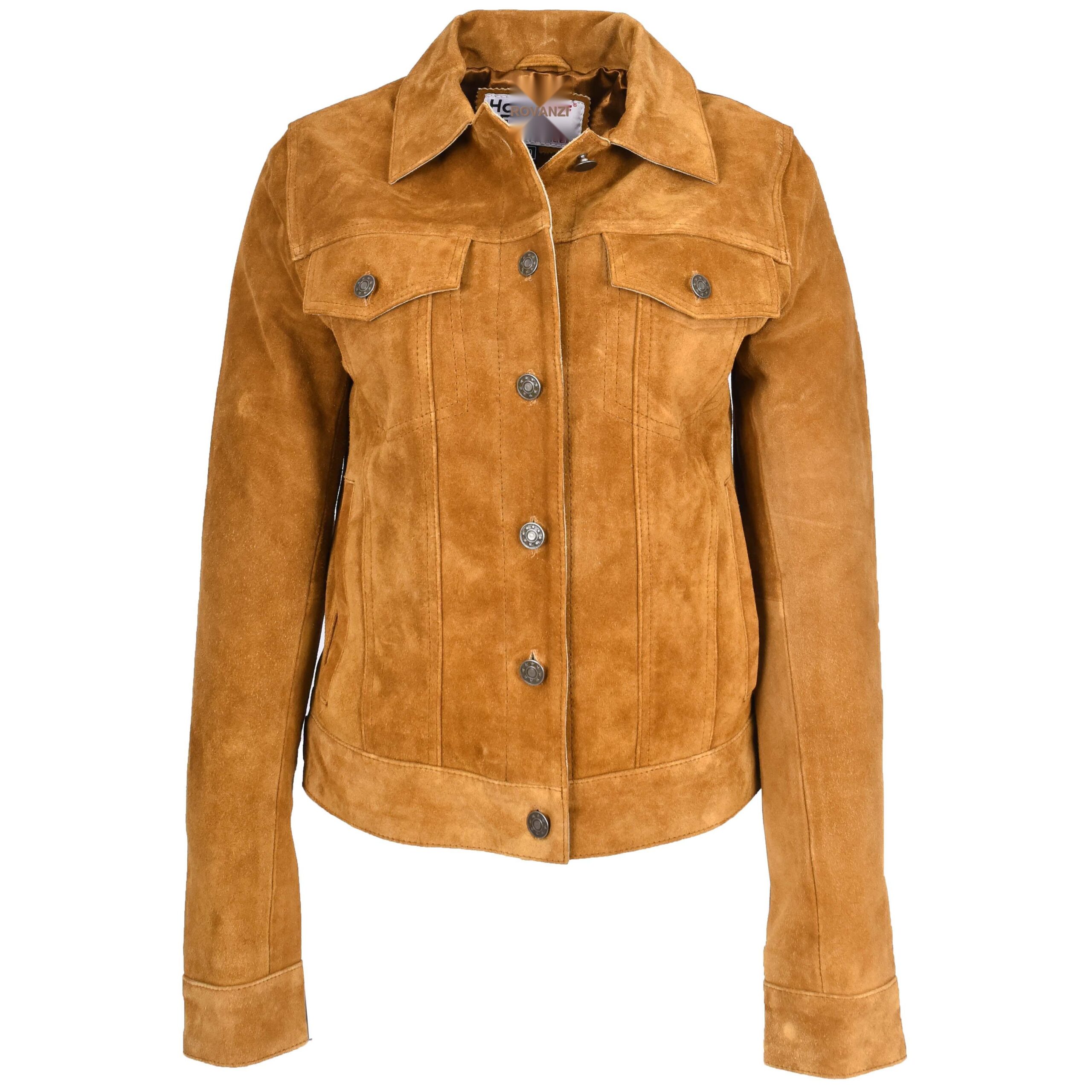 BUNERI Chaqueta de Ante Estilo Trucker para Mujer Tostado
