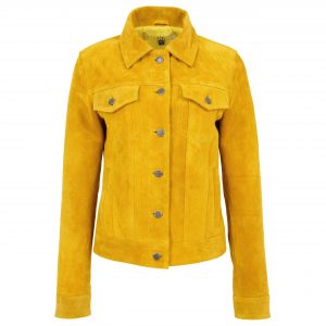 BUNERI Chaqueta Estilo Camionero de Ante Suave para Mujer Amarillo